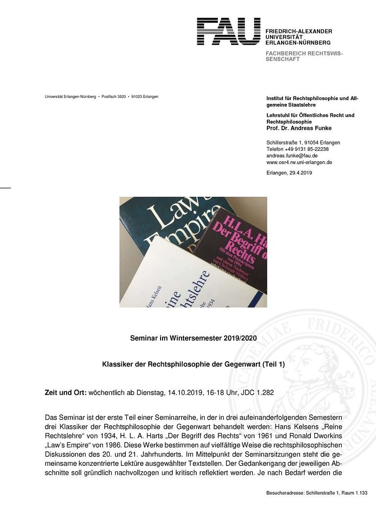 Für alle Interessierten: Rechtsphilosophisches Seminar