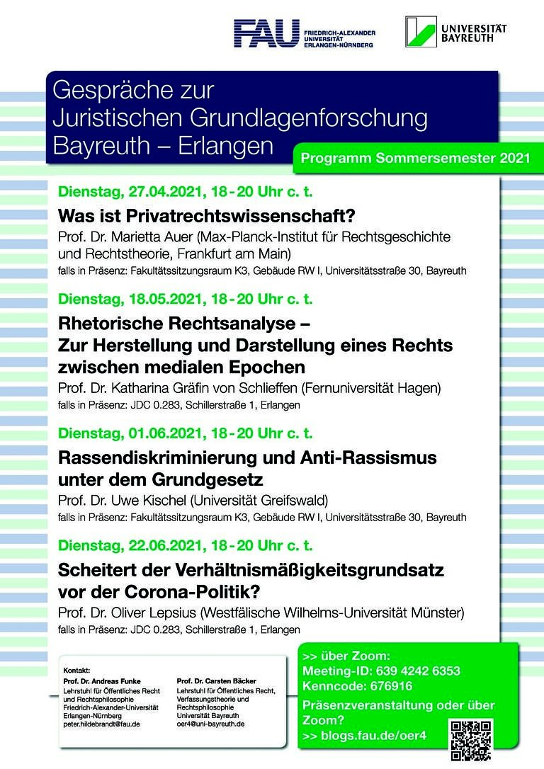 Gespräche zur Juristischen Grundlagenforschung Bayreuth – Sommersemester 2021